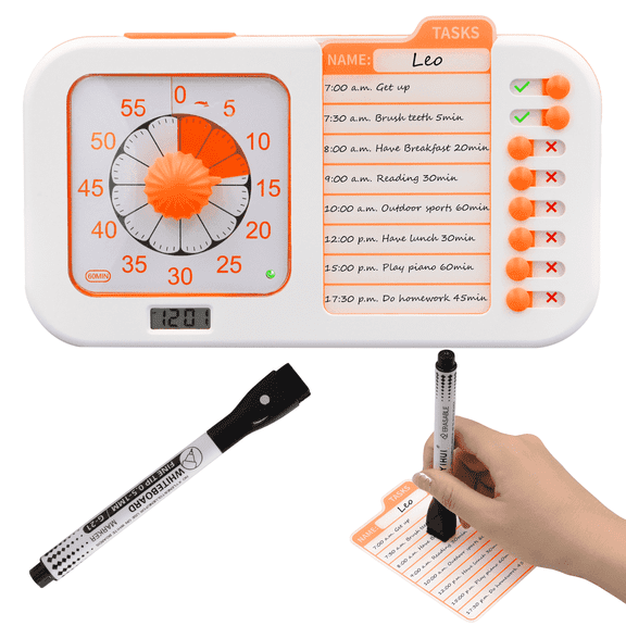 3-in-1 Task Timer, Visual Timer for Kids, ADHD Timer with Planing Board for Students and Adults, Dry Erase Board ＆ Daily Chore Chart for Home,School,Classroom, ADHD, Autism Time Management Tool