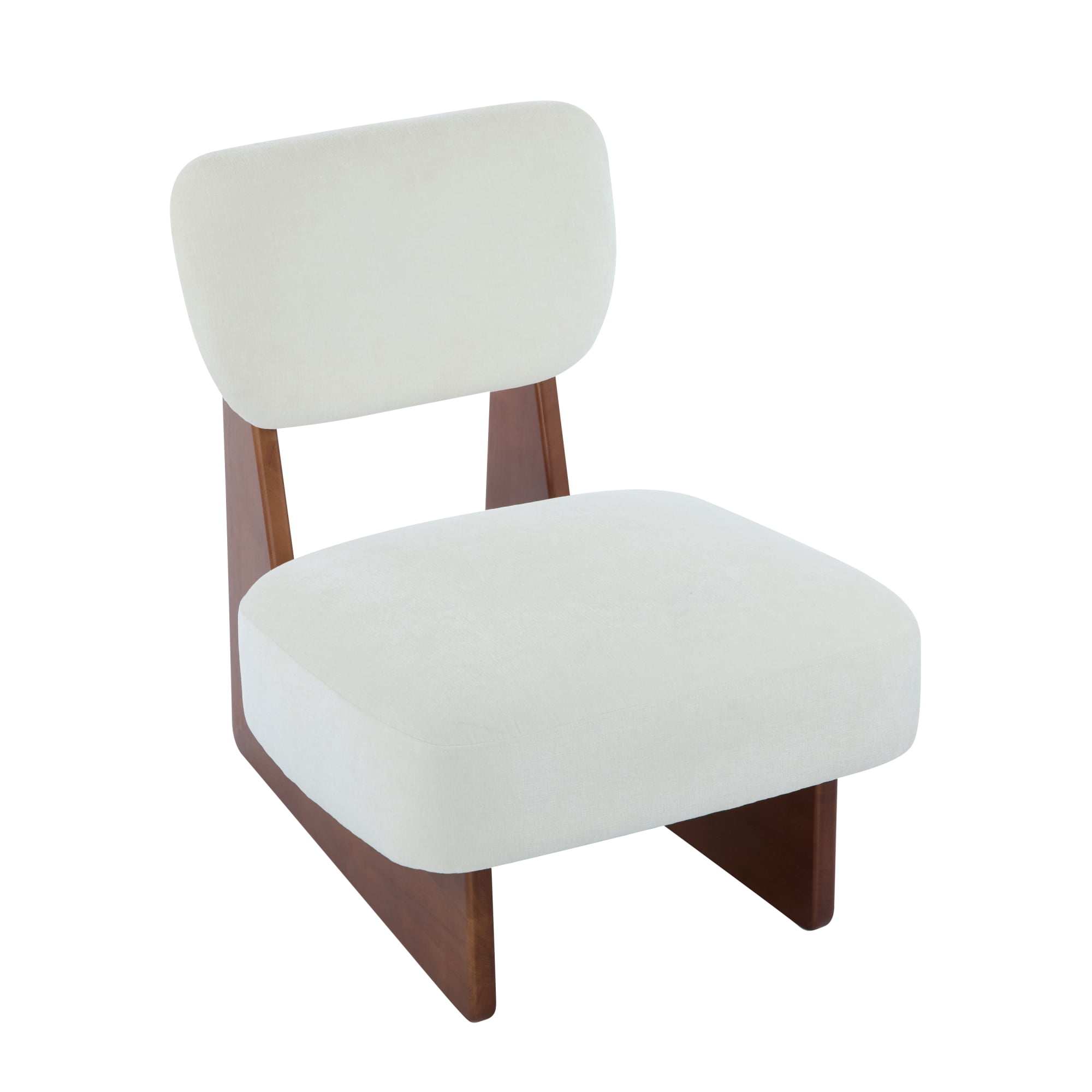 Leumius Set of 2 Modern Lounge Chair with Polyester Upholstery, Sturdy Wood Base With Walnut Finish, Minimalist and Stylish Accent Seating for Living Room Bedroom Office Beige+Walnut