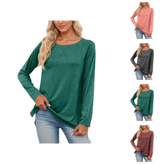 Long Sleeve Shirts for Women 2026 Spring Fashionable Crewneck Raglan Sleeve Relaxed Fit Casual Basic T Shirt