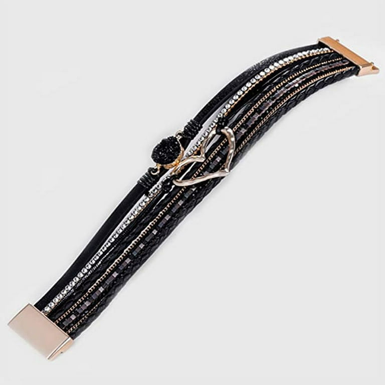 Dainty Linked Leather Strip Magnetic Closure Bracelet with B (438061)
