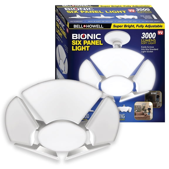 Bell and Howell Socket Burst Six Panel Ceiling Light 144 LED Bulbs 3000 Lumen for Garage Home