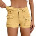 thumbnail image 2 of Qgtaibl Womens Cargo Denim Shorts High Waisted Button Casual Jean Shorts with Multi Pockets Summer Lightweight Straight Leg Mini Jorts Khaki S, 2 of 9