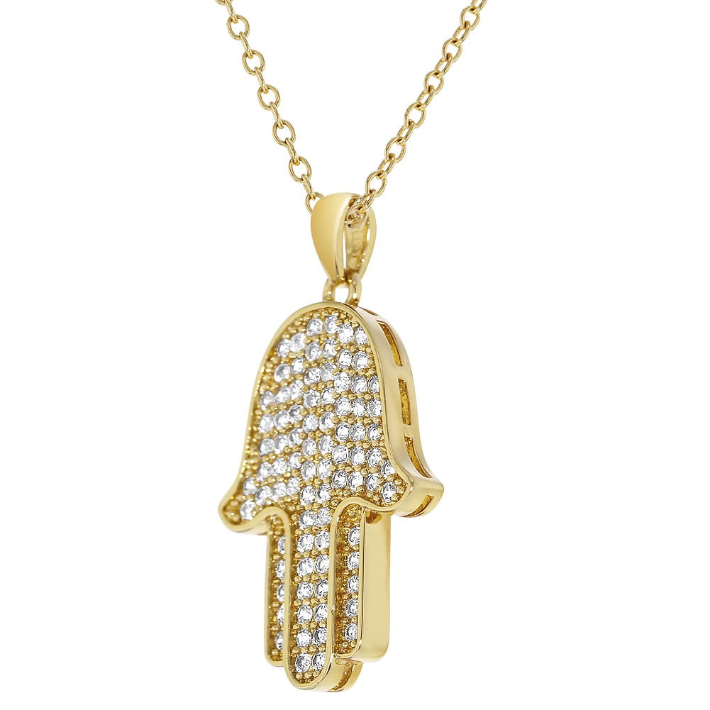 18k Gold Plated Hamsa Hand Necklace Pendant Good Luck Amulet 19 ...