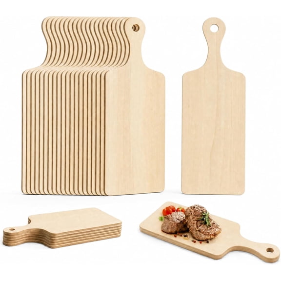 20 Pack Unfinished Mini Charcuterie Boards, Chopping Board Serving Tray for Craft DIY, Wood Cutting Board with Handle,Christmas Home Kitchen Cooking Decor.