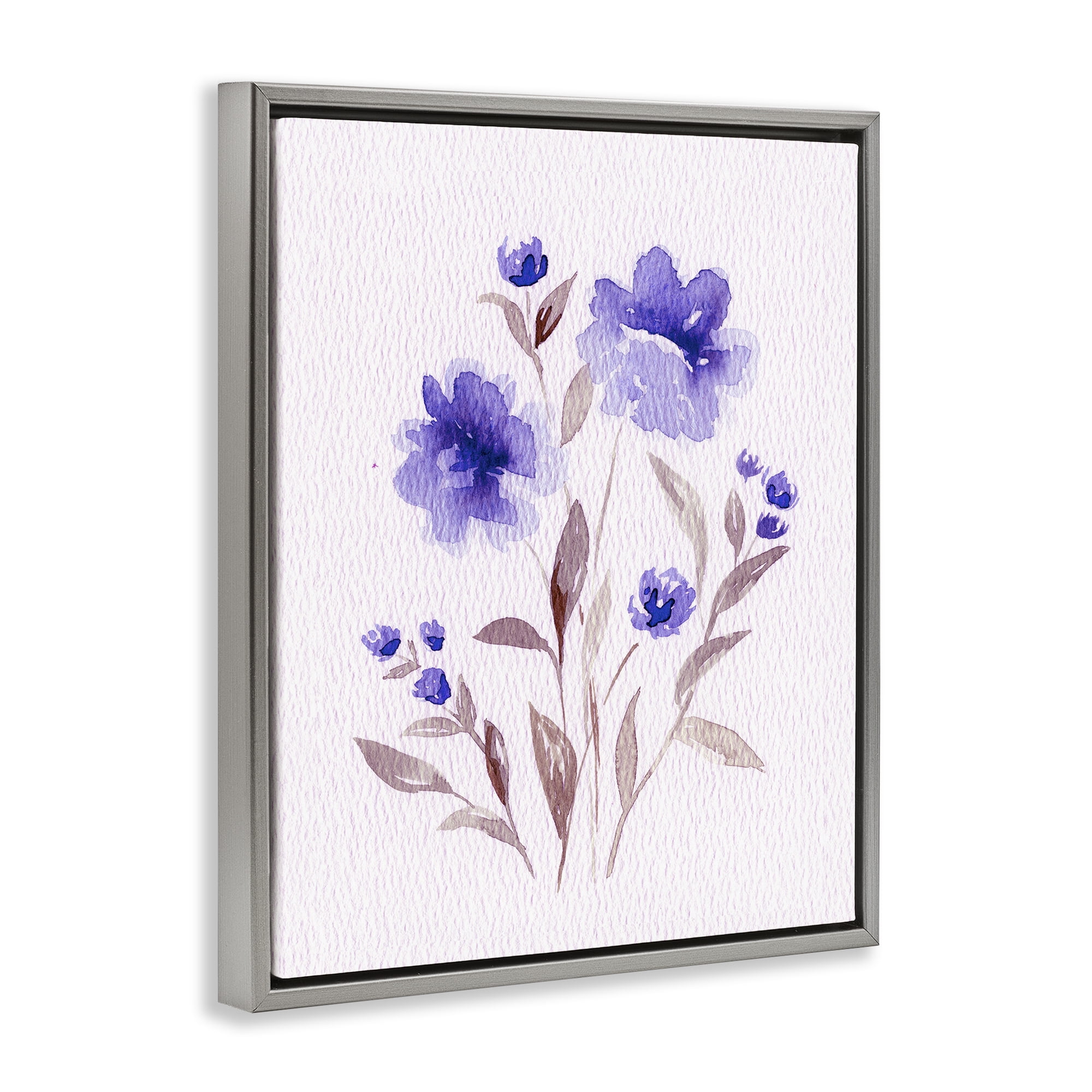 Stupell Industries Blooming Purple Flowers Gray Framed Floater Canvas Wall Art, design by Leah Noel Art