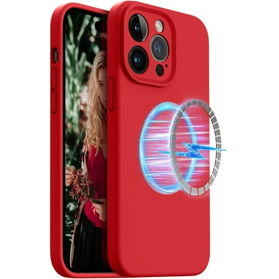 Magnetic Designed for iPhone 14 Pro Case, [Compatible with MagSafe] Silicone Shockproof Slim Thin Phone Case for iPhone 14 Pro 6.1 inch (Red)