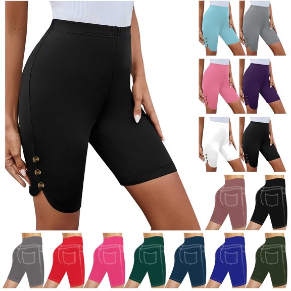 Mother's Day Gifts! lcziwo Women's High Waisted Athletic Workout Short Leggings Solid Casual Elastic Comfort Yoga Shorts Summer Tummy Control Slim Biker Shorts Blue L