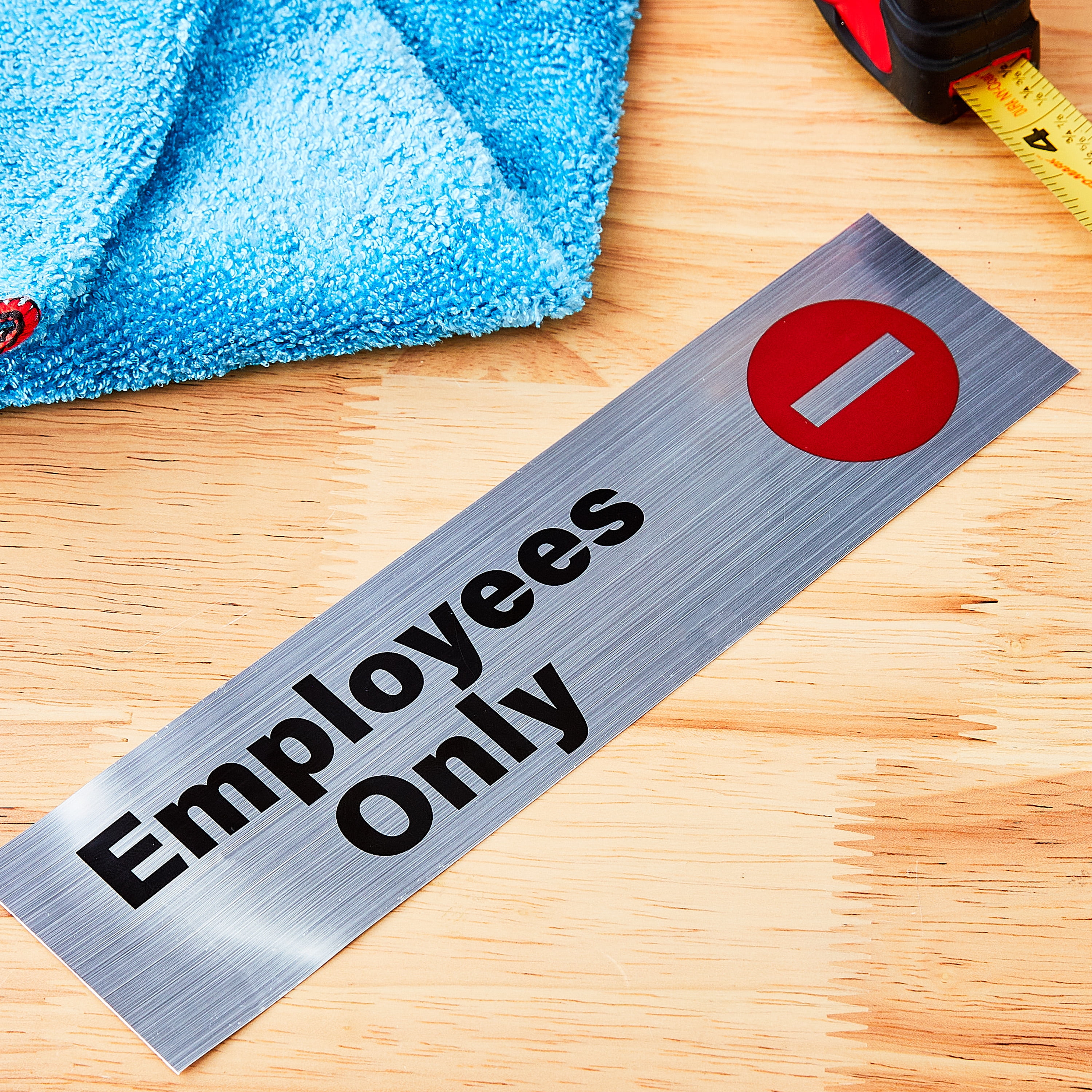 (4 pack) Pen+Gear Employees Only Sign–2x8inch, Silver Mylar, High-Visibility, Durable Office & Business Door Sign