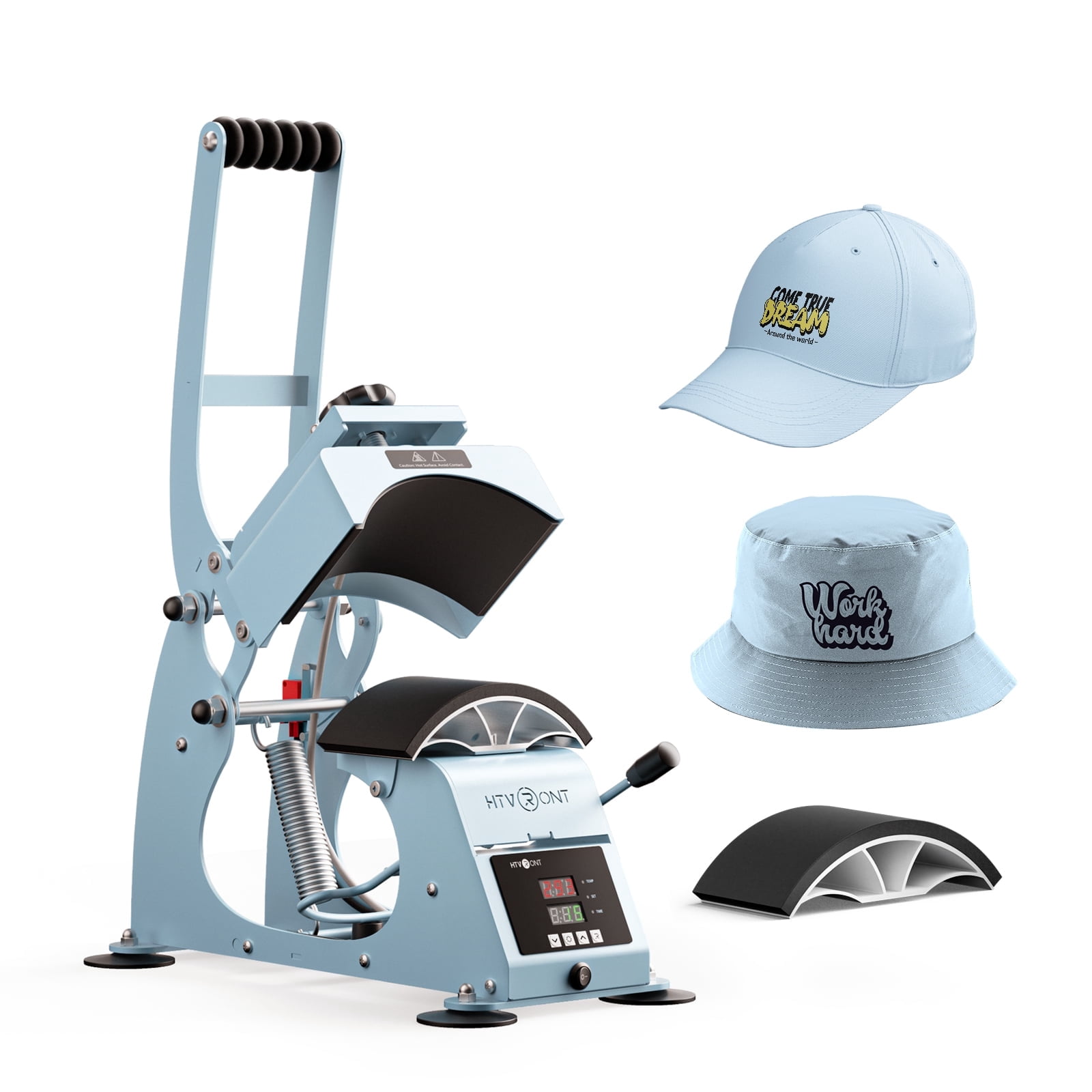 HTVRONT Hat Press Machine - Hat Press Heat Machine for Caps with 2 Platens & Caps Stretcher, Hat Heat Press Machine for Caps with Precise Temp&Timer Control for Heat Transfe Vinyl, Sublimation (Blue)