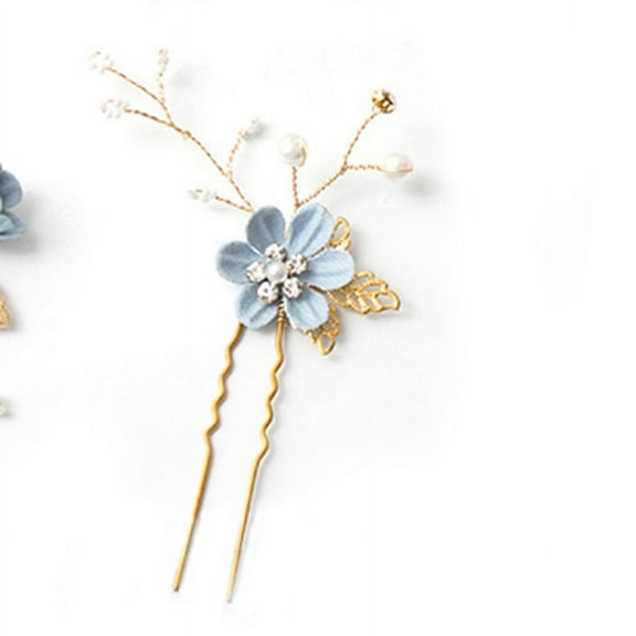 NAMZI Bridal Flower Wedding Hair Pins Crystal Pearl Hair Combs Clips Headpiece Gold Wedding Hair Accessories Jewelry with Rhinestone for Brides Bridesmaids Women Girls (Blue)