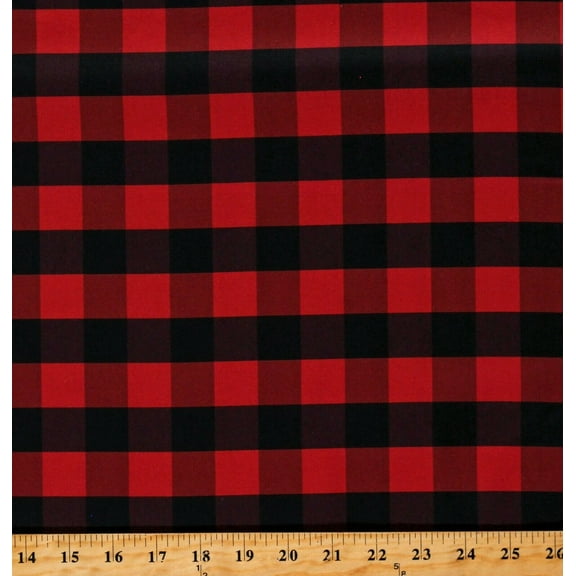 Cotton Buffalo Plaid 1 Inch Red Black Checkered Striped Cotton Fabric Print by the Yard (105280)