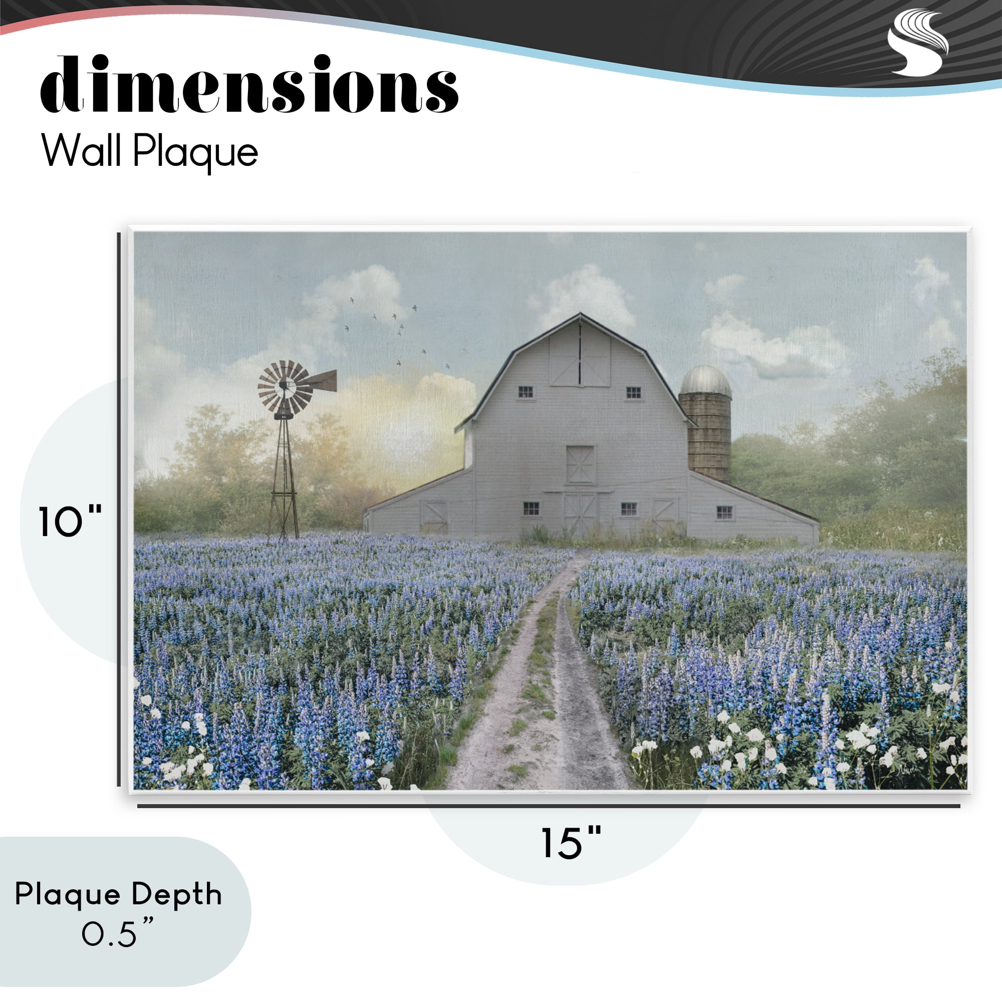 Stupell Industries Meadow of Blue Flowers & Barn Wall Plaque Art, design by Nan