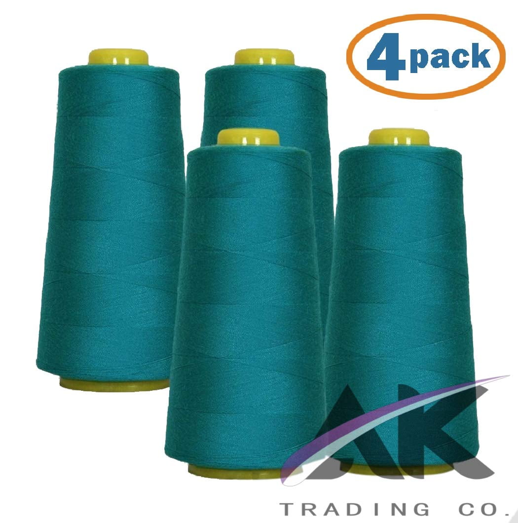 AK Trading 4-Pack Aquamarine All Purpose Sewing Thread Cones 6000 Yards Each of High Tensile Polyester Thread Spools for Sewing, Quilting, Serger Machines, Overlock, Merrow & Hand Embroidery