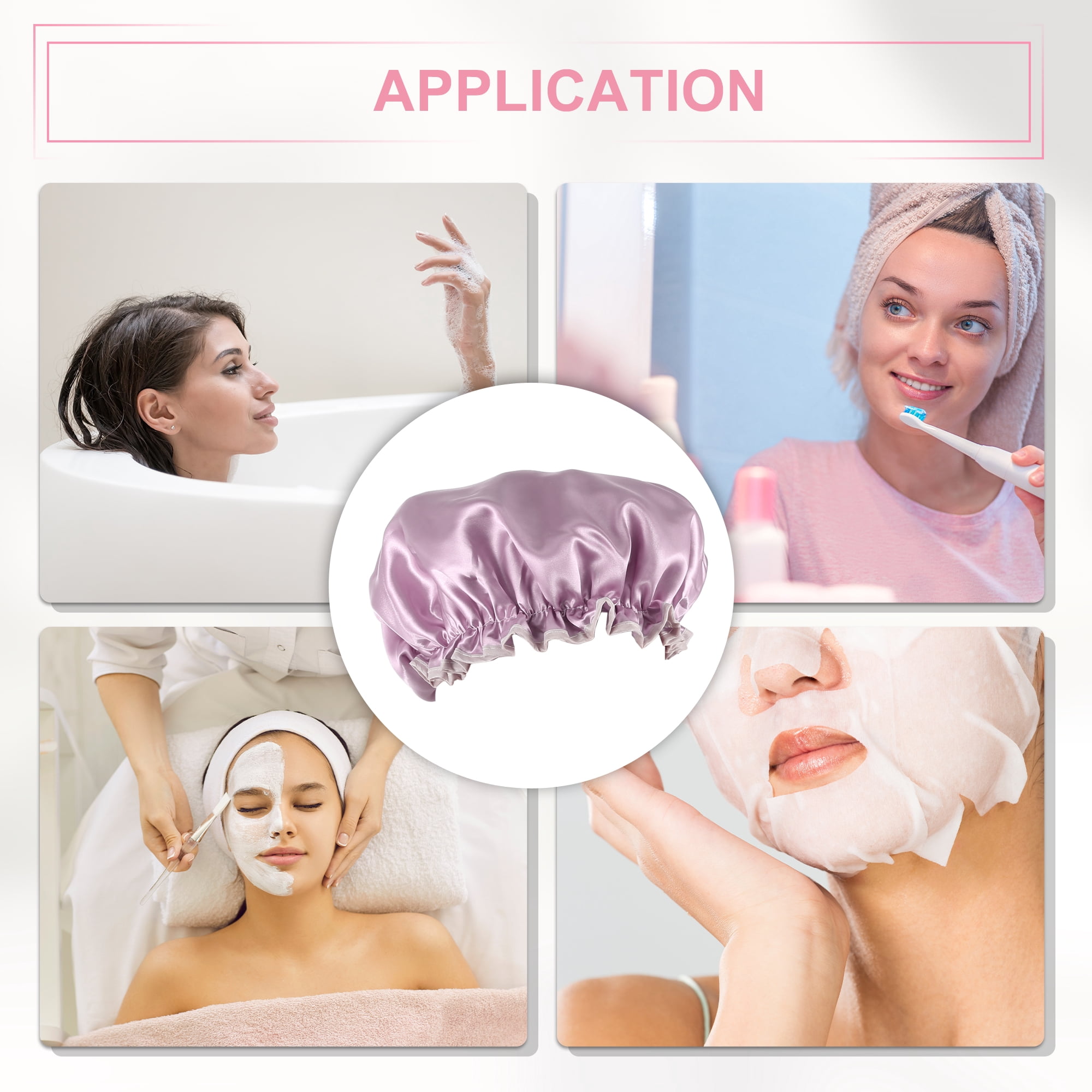 Unique Bargains 3 Pcs Women's Reusable Waterproof Shower Cap Pink Champagne Gray