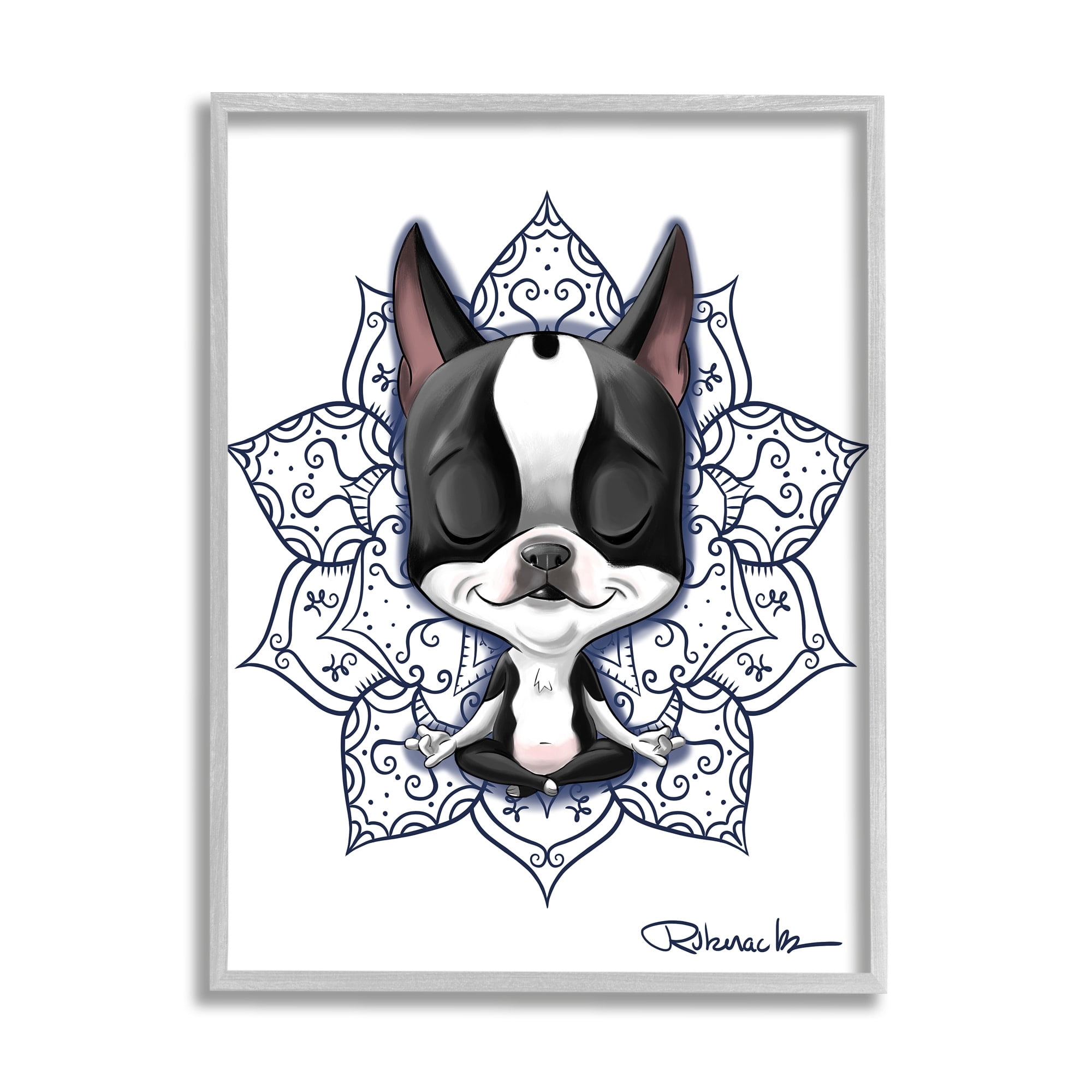 Stupell Industries Relaxed Puppy Dog Meditation Blue Arabesque Pattern, 24 x 30, Design by Brian Rubenacker