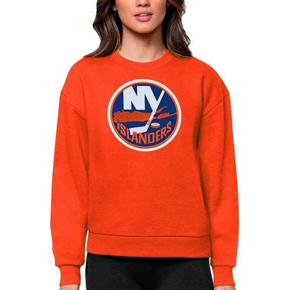 Women's Antigua Orange New York Islanders Primary Logo Team Logo Victory Crewneck Pullover Sweatshirt