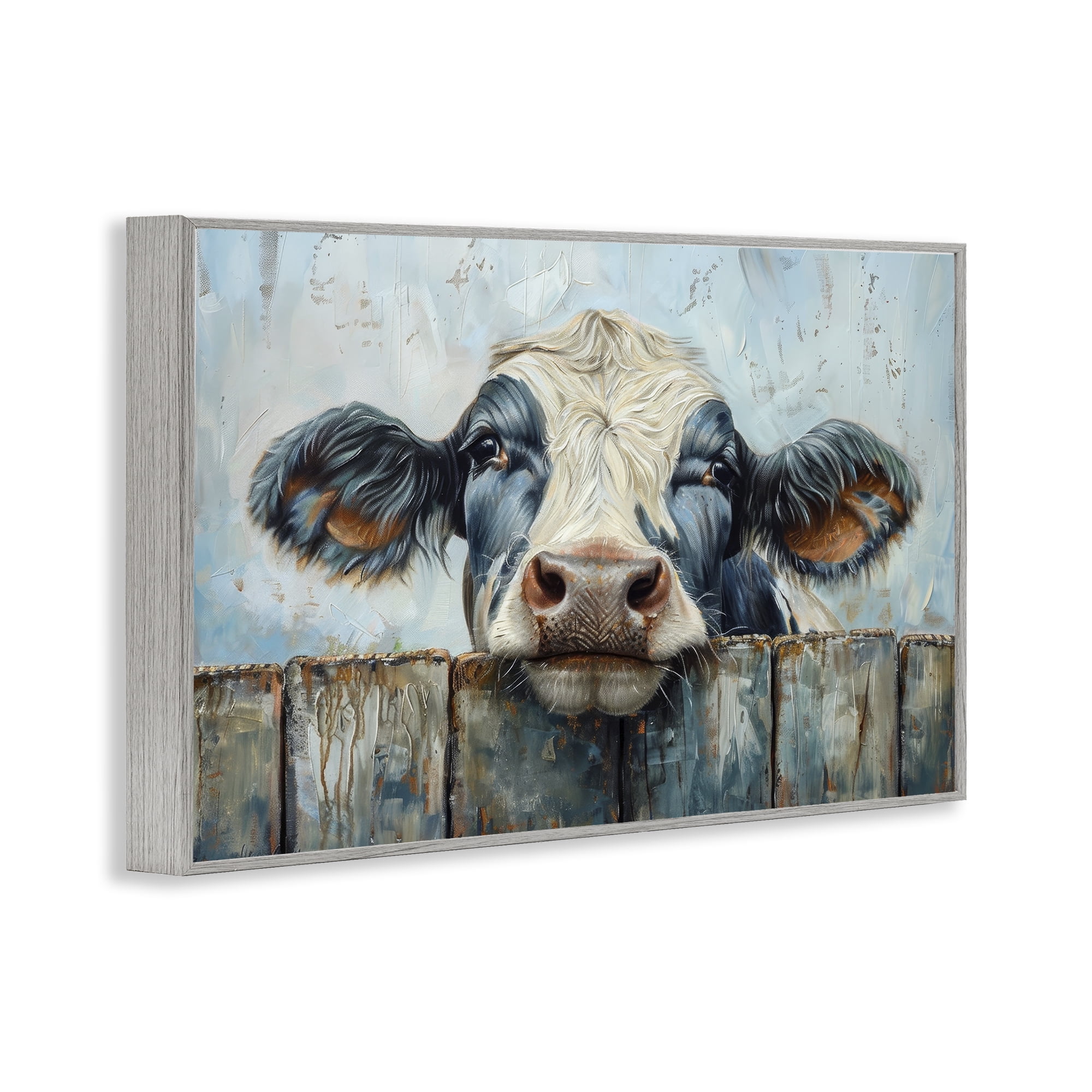 Stupell Industries Howdy Neighbor Cow Animals & Insects Painting Gray Framed Art Print Wall Art, 24 x 16