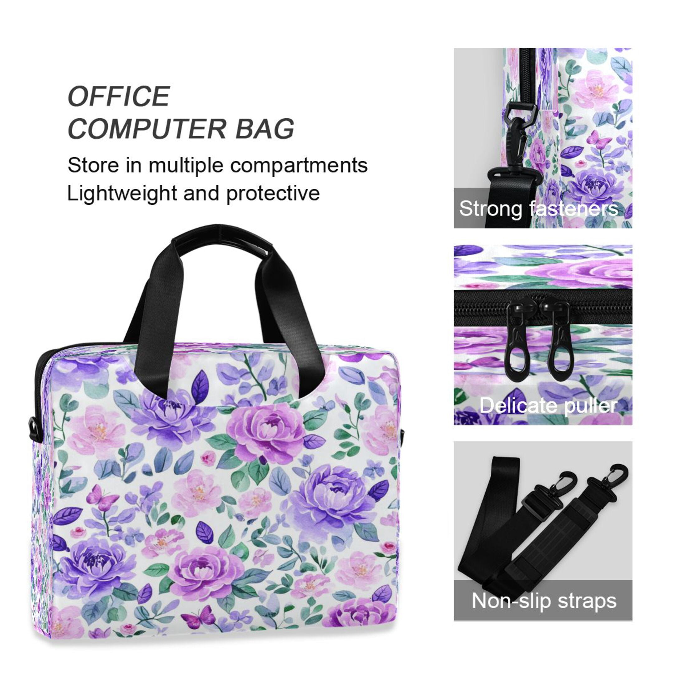 16" Laptop Tote Bag Laptop Sleeve Case Computer Briefcase for Work & Travel Watercolor Floral Pattern