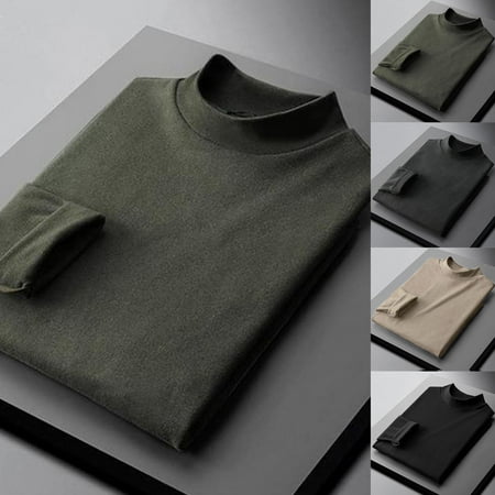 

greenhome Men Shirt Half High Collar Slim Soft Plush Base Shirt for Daily Wear