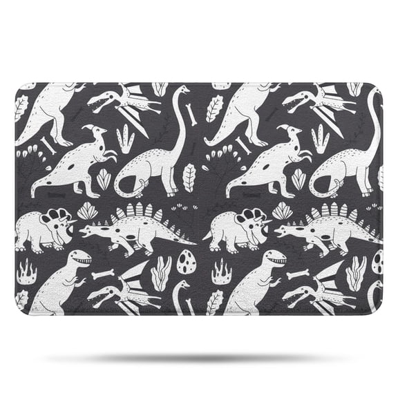 Black and White Dinosaur Pattern Bathroom Rugs Mat,Non Slip Microfiber Bathroom Rug,Rubber Backing,Soft Bathroom Mats for Bathroom Floor,Tub and Shower,17x27in(43x68cm)