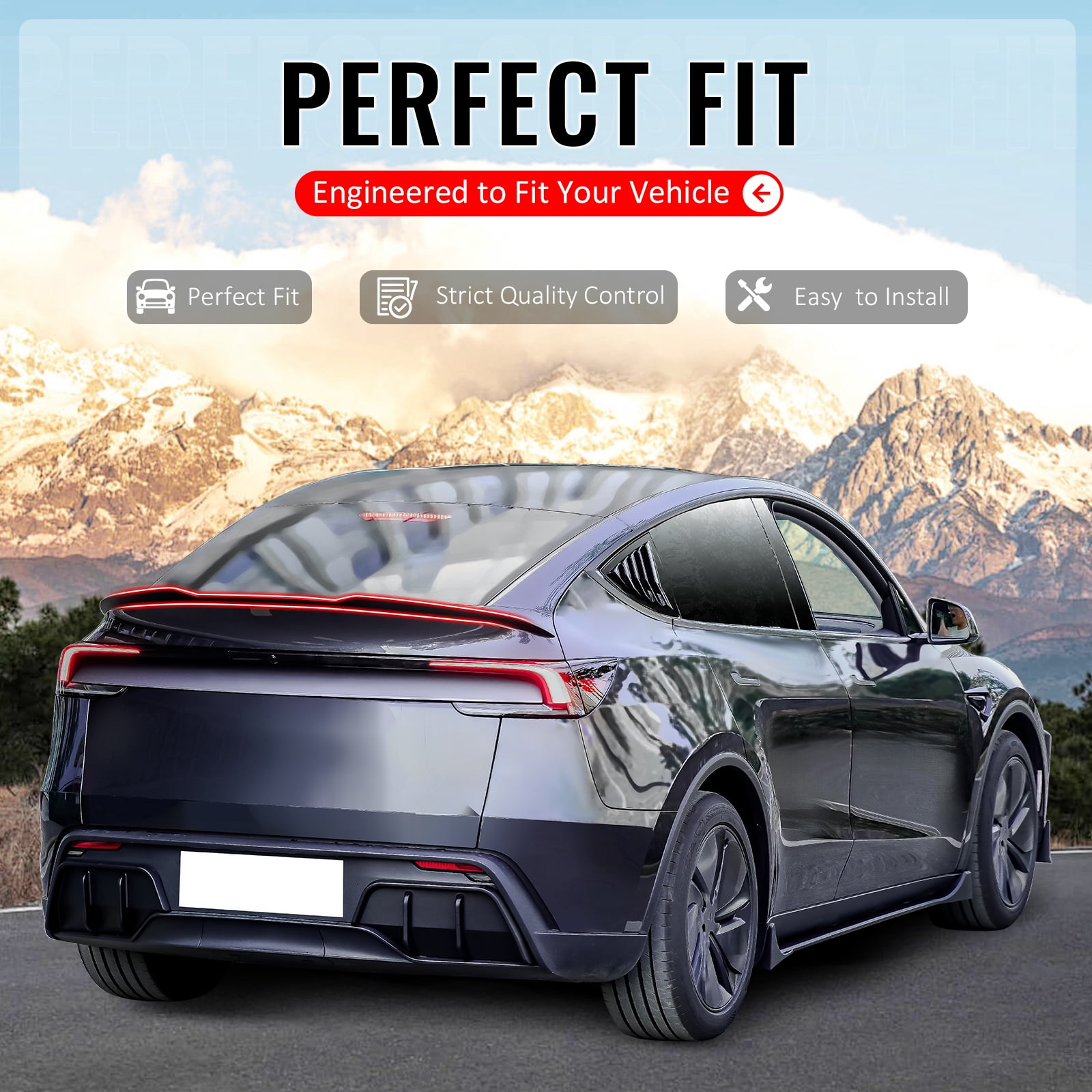 Ikon Motorsports Trunk Spoiler Compatible with 2025-2026 Tesla Model Y Juniper, IKON Style Carbon Fiber Print ABS Plastic Rear Trunk Lid Spoiler Wing Lip