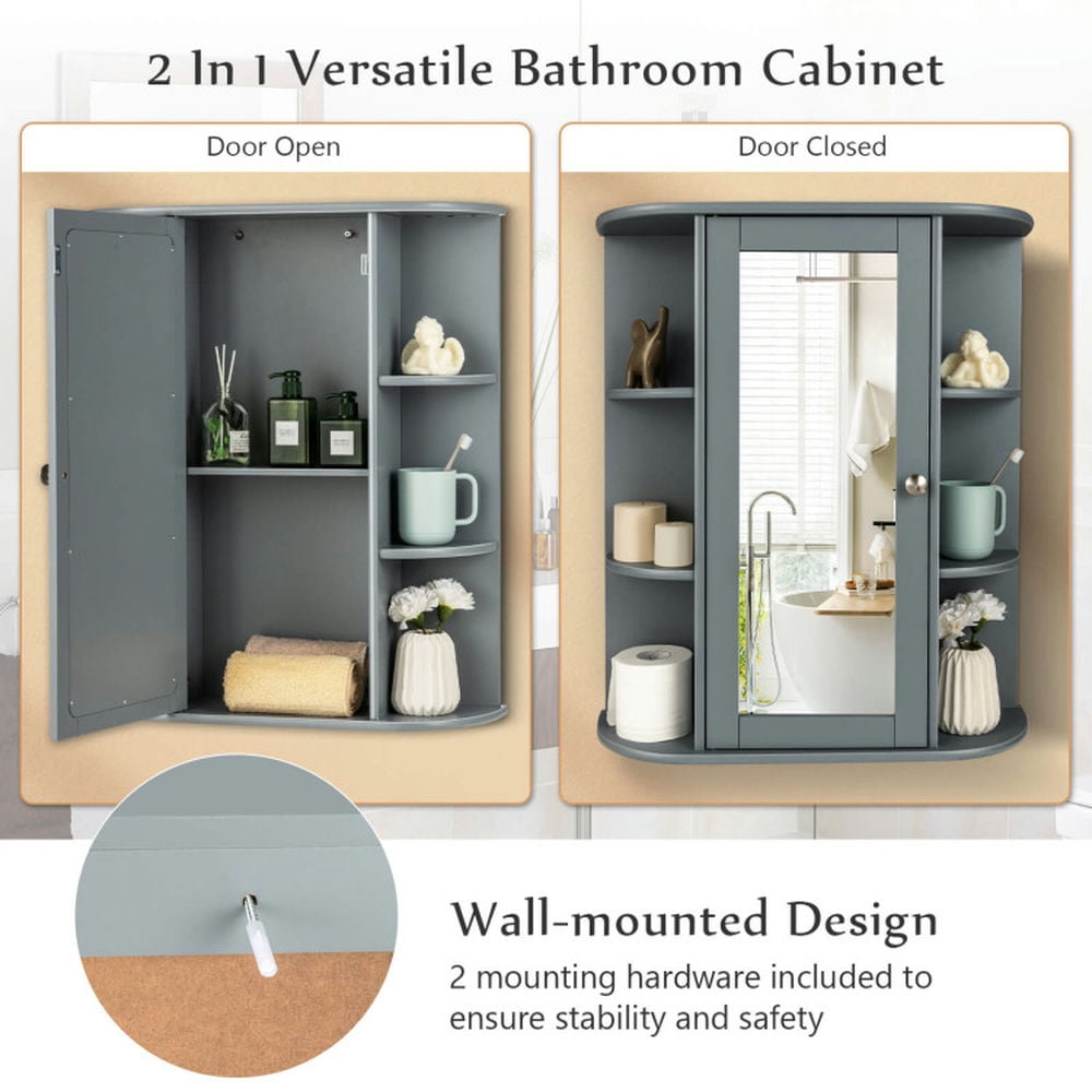 Finihen Bathroom Wall Cabinet, Wall Mounted Bathroom Mirror Cabinet, Bathroom Single Door Shelves Wall Mount Cabinet with Mirror, for Bathroom, Gray Finihen Bathroom Wall Cabinet, Wall Mounted Bathroom Mirror Cabinet, Bathroom Single Door Shelves Wall Mount Cabinet with Mirror, for Bathroom, Gray