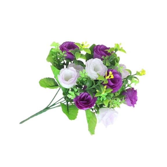 1-Pack 13" Artificial Blue and White Rose Bouquet, 10-Head Faux Silk Flowers for Vase Home Wedding Decor