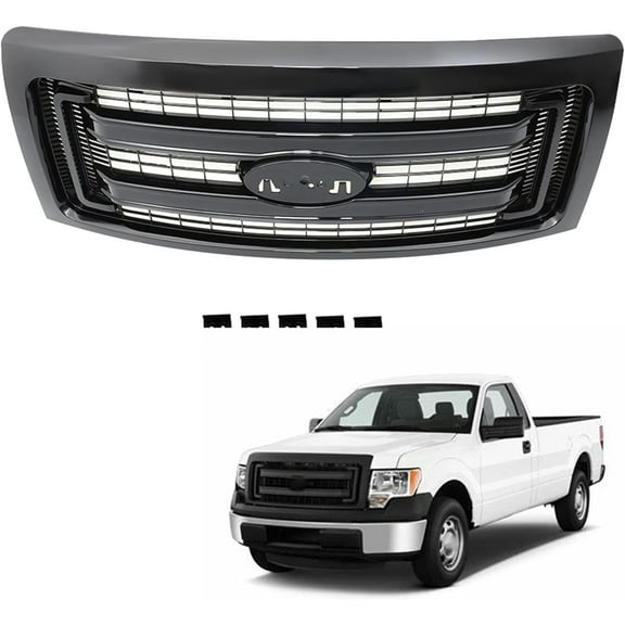 OTTULUR Gloss Black Front Upper Grille Plastic Replacement for F150 2009 2010 2011 2012 2013 2014 DL3Z8200CA