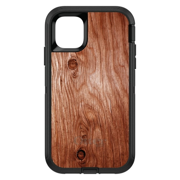 DistinctInk OtterBox Defender Custom Case for Apple iPhone 15 (6.1" Screen) - Printed Wood Grain Image - Wireless Charging Compatible