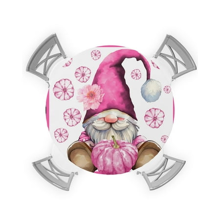 

Round Tablecloth with Elastic Fall Pink Gnome Pumpkins Black White Buffalo Plaid Waterproof Stain-proof Table Cover Wipeable Fitted Table Cloths for 45 -54 Round Tables Dining Kitchen