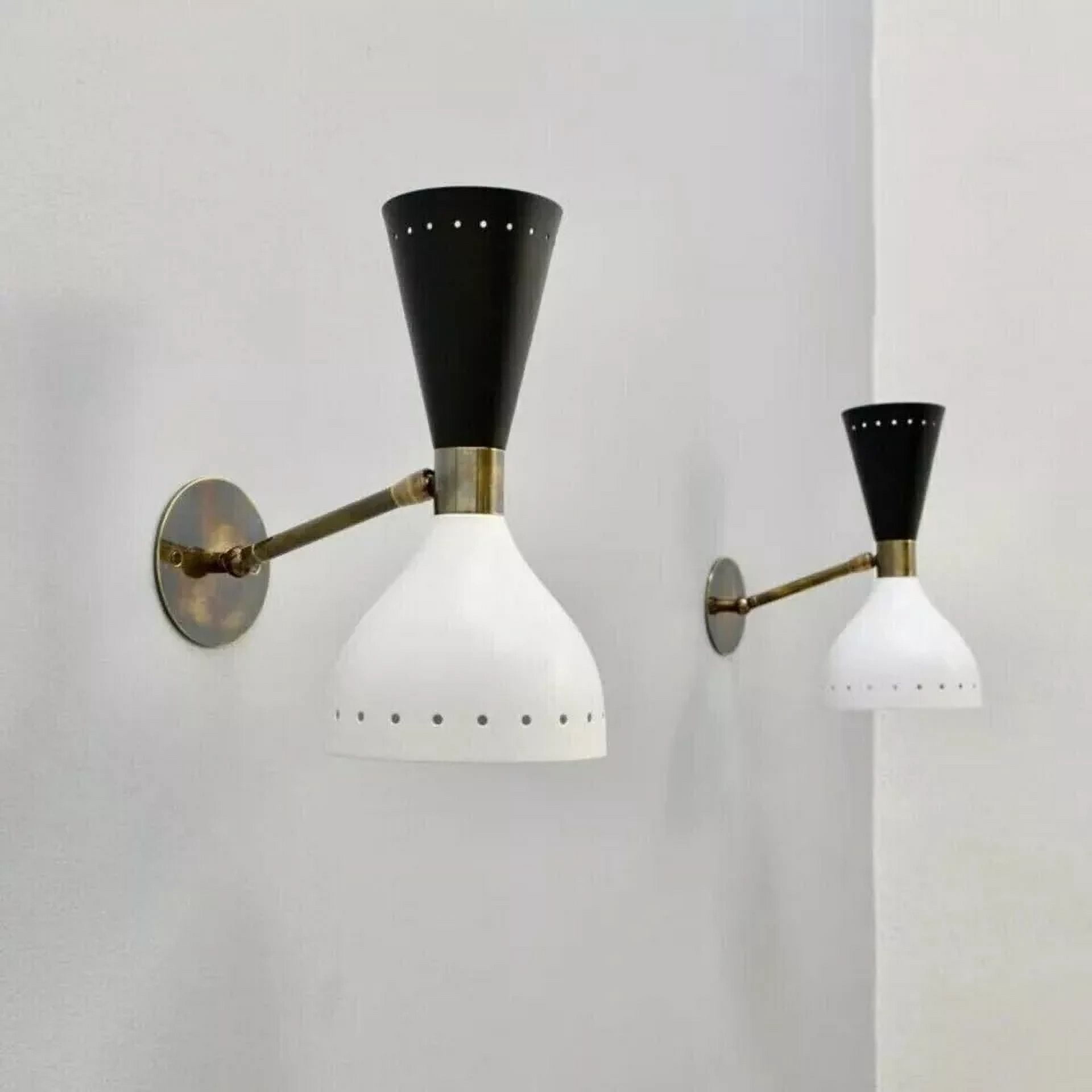 Aesthetic Vintage Collection Mid-Century Light LED Pair Italian Diabolo Modern Wall Sconce Fixture, Black & White