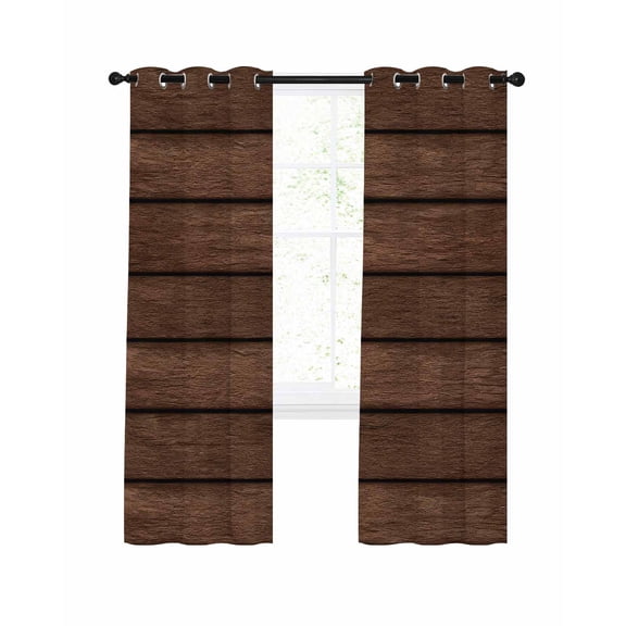 Dark Brown Wooden Blackout Curtains, Light Blocking Print Window Curtains, Vintage Western Country Wooden Board Thermal Insulated Window Drapes for Living Room Kitchen Cafe 2 Panels, 55"W x 39"L