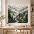 thumbnail image 5 of Cabin in Misty Pine Forest With River, Serene Watercolor for Nature Lovers, Forest Wall Art Decor, Housewarming Gift, Tapestry Wall Hanging for Living Room and Bedroom, 5 of 7