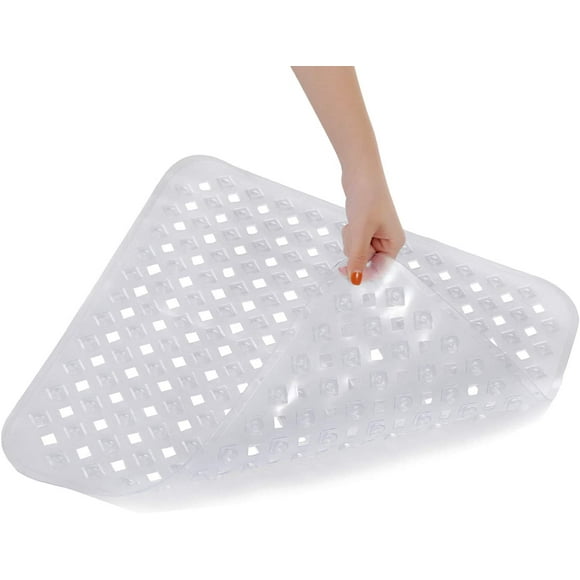 CPDD Non Slip Shower Mats - 21x21inches Square Shower Mat, Anti Slip Bath tub Mat with Suction Cups, Rubber Bath Mat with Drain Holes, Shower Stall Mat for Elderly, Machine Washable, Clear White
