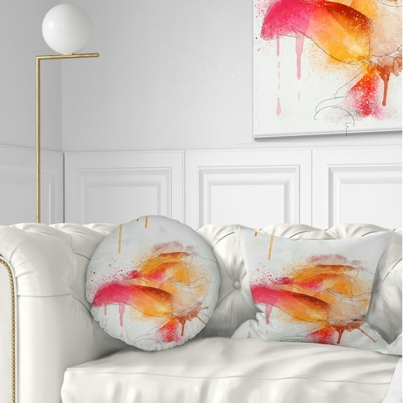 Designart Orange Rose Illustration Watercolor - Floral Throw Pillow - 12x20