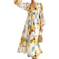 thumbnail image 3 of CHUNTIAN Women's V Neck Long Sleeve Bohemian Maxi Dress Loose Floral Print Ruffle Boho Dress Long Flowy Beach Party Dresses, 3 of 6