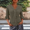 thumbnail image 2 of biudgviw Womens Blouses V Neck Button Down Shirts Ruffle Half Sleeve Casual Going Out Tops Spring Summer Pleated T-Shirt, 2 of 7