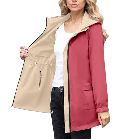 Lnmiateer Women Loose Double Sided Windbreaker Reversible Open Front Hooded Trench Coat Casual Outerwear For Fall And Winter Travel