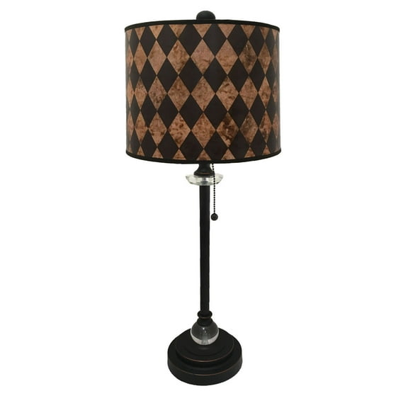 Royal Designs 28" Crystal and Oil Rub Bronze Buffet Lamp with Black Diamond Hard Back Lamp Shade