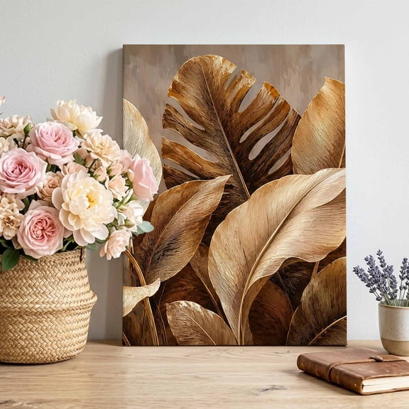 Canvas Wall Art Dried Banana Palm Leaf Canvas Art Print Rustic Tropical Brown Botanical Textured Pictures Wall Decor for Living Room Bedroom Artwork Decorations Stretched Framed Ready to Hang 11"x14"