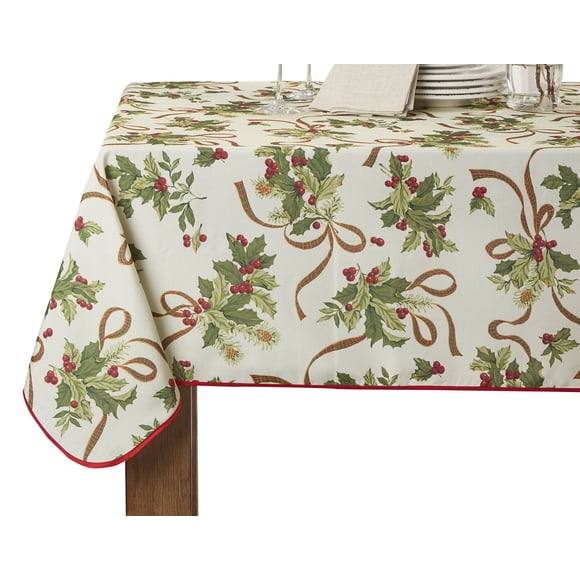 Violet Linen Rubans de Noël Européens Saisonniers Nappe Beige 60 Pouces X 102 Pouces