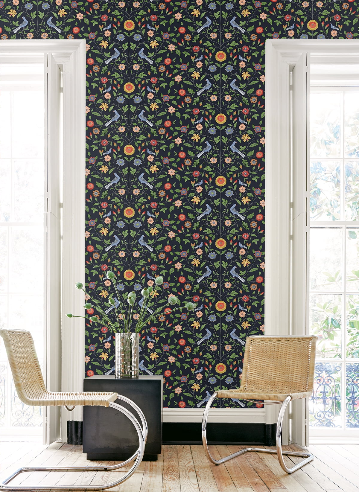 NextWall  Bird Toile Peel and Stick Wallpaper 20.5 in. W x 18 ft. L - Midnight Blue