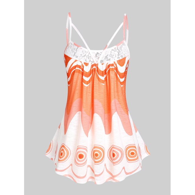 Tank Top con Estampado Abstracto en Talla Extra con Encaje Insertado Rosegal Camisetas sin mangas de talla grande