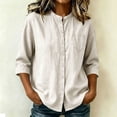 thumbnail image 2 of dazeni Women's 3/4 Sleeve Linen Tops Button Down Shirts Casual Lightweight Crewneck Tee Work Travel Blouse Black XX-Large, 2 of 7