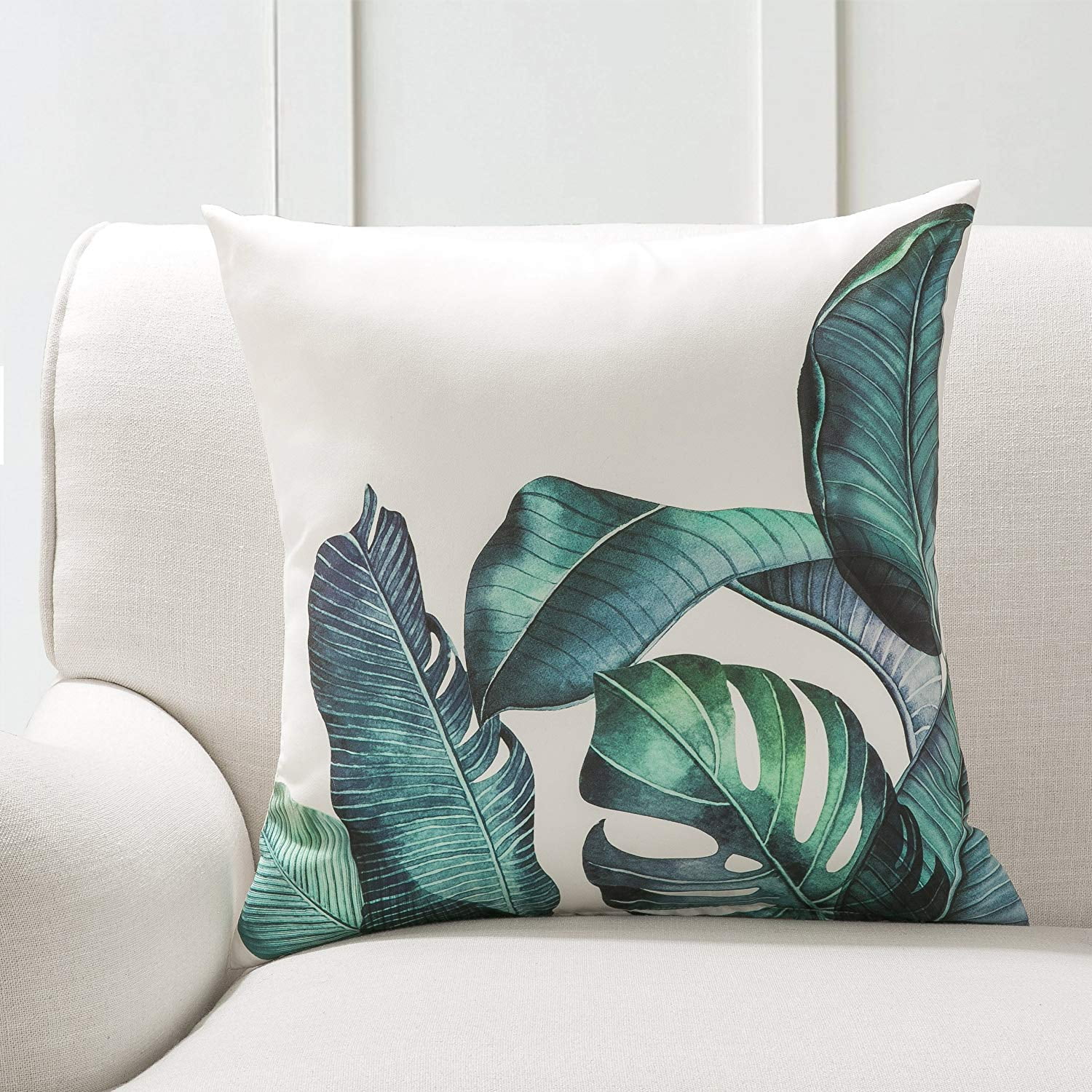 Phantoscope 18" x 18" Modern Green Leaves Tropical Polyester Throw Pillow , ( 4 Count)