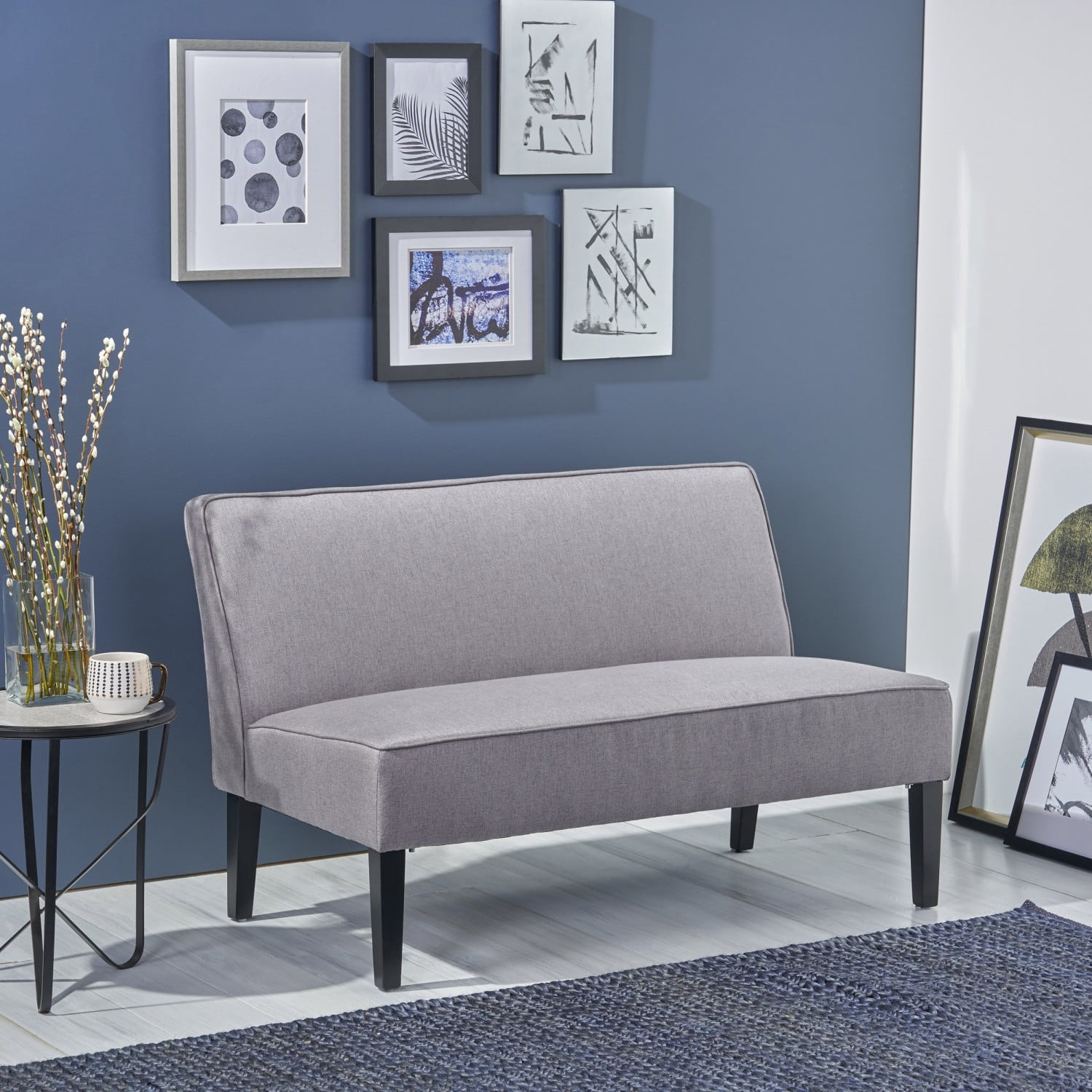 50" Upholstered Loveseat Sofa Modern 2 Seater Couch with Birch Wood Legs, Linen Fabric Small Space Sofa for Living Room Bedroom Office, Grey