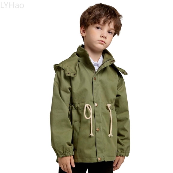 LYHao Kids Trench Coat For Boys And Girls Long Raincoat With Hood Autumn Windbreaker Casual Outerwear Jacket Boys Jacket Coats,Sizes 3-4 Years