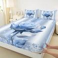 thumbnail image 3 of Castle Fairy Blue Rose 4 Pieces Queen Sheet Sets,Bling Glitter Ultra Soft Flat Sheet,Sparkling Crystal Queen Fitted Sheet,Breathable Floral Home Decor, 3 of 7