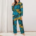 thumbnail image 2 of Salouo Watercolor Blue Marbled Pattern Women's Pajamas Set Long Sleeve Button Down Sleepwear Soft Pj Lounge Sets for women 2 Piece Pjs Set with Long Pants-Medium, 2 of 7