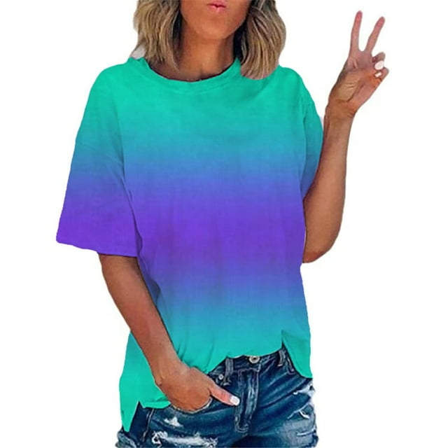 Fankiway T-Shirt Imprimé Mode pour Femmes Manches Courtes Blouse Col Rond Hauts Décontractés Hauts pour Femmes Liquidation Grande Taille Chemises pour Femmes Liquidation Vêtements de Printemps pour Femmes 2024